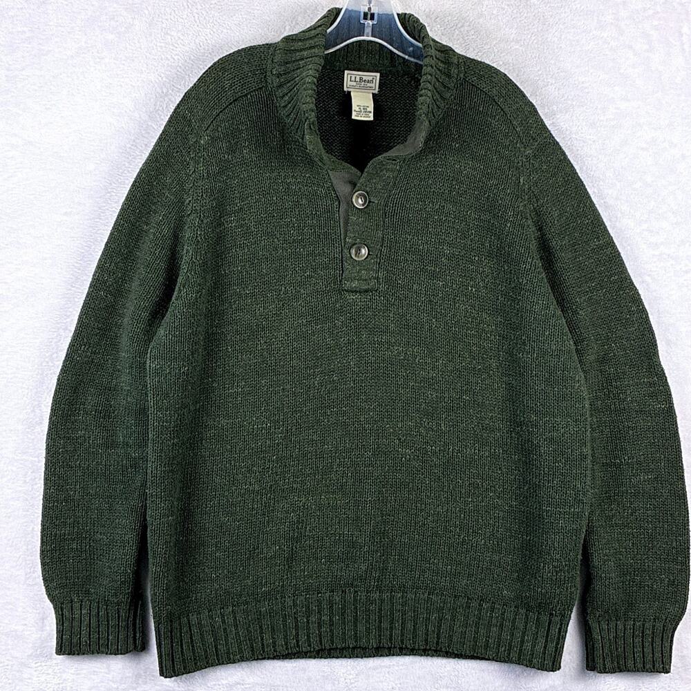 VTG LL Bean Sweater Mens XL Green Henley Fisherman Classic Preppy Heritage Cabin - Picture 3 of 8